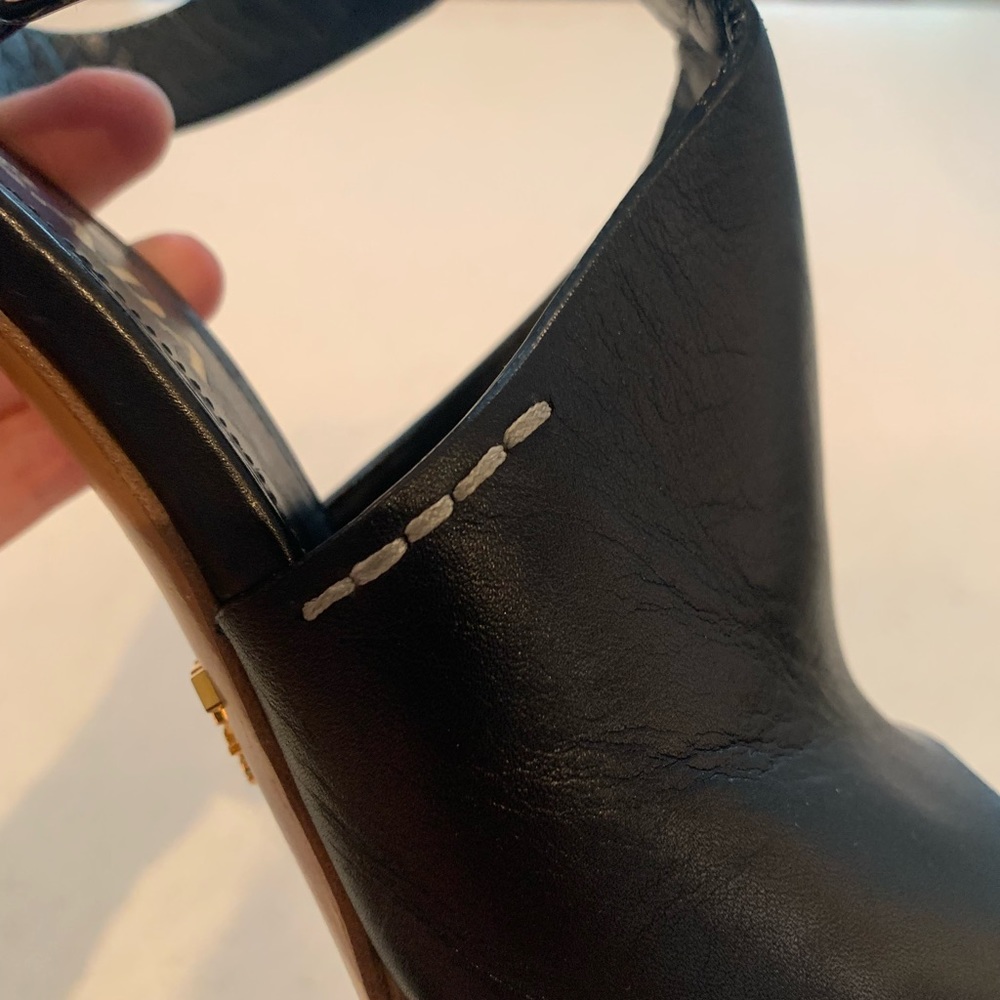 Prada Black Leather Wooden Block Heel - Picture 10 of 14